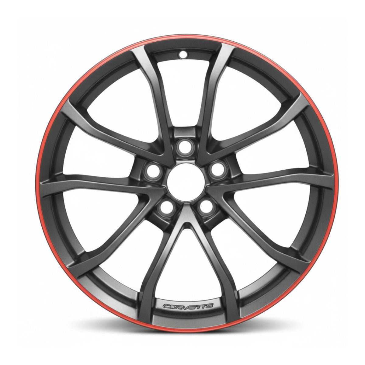 Chevrolet Corvette 2012 5538 OEM wheel rim 19 x 10 Black w/ Red Lip FRONT